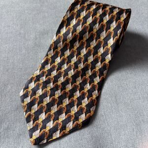 Fumagalli Silk Tie Navy Equestrian Chain Geometric Italy Design Vintage